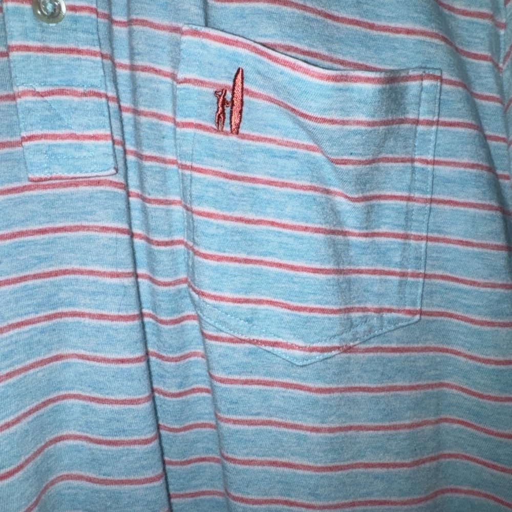 johnnie-O Hangin’ Out
Light Blue and Red/Pink Striped Polo Shirt
Size: Large - Picture 3 of 4
